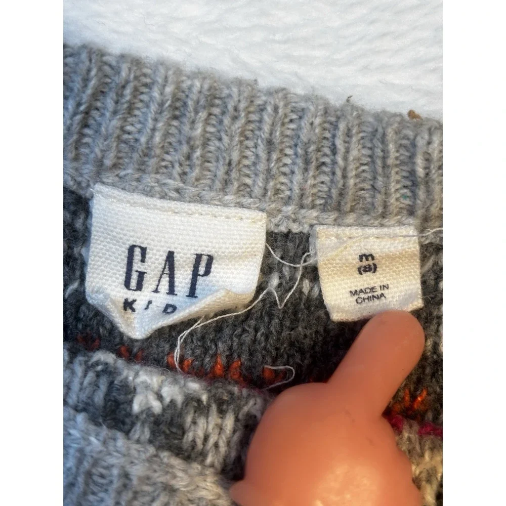 GAP Winter Sweater Kids Fair Isle Snowflake Winter Warm Girls Size 8 M Red‎ Gray